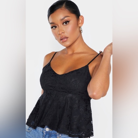 NWT NAANAA BLACK LACE PEPLUM STRAPPY CAMI TOP SIZE XS - Picture 5 of 9
